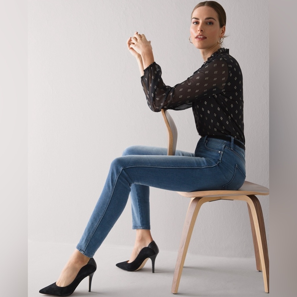 White House | Black Market High-Rise Cashmere Denim Skinny Jeans in faded blue